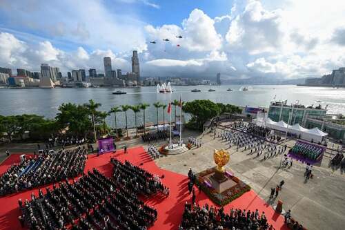 The Hong Kong Special Administrative Region marked the 29th Anniversary of its establishment on July 1 with a flag-raising ceremony at Golden Bauhinia Square. The occasion was celebrated with a performance by the Police Band, a rendition of the national anthem by a choir led by two singers, and a fly-past and sea parade by the disciplined services.  #hongkong #brandhongkong #asiasworldcity #hksar29 #29thanniversary #FlagRaisingCeremony
