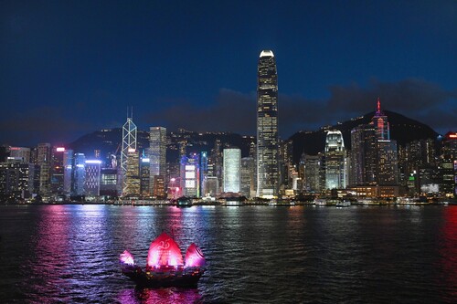 DUKLING DECKED OUT TO CELEBRATE CITY’S SILVER JUBILEE 鴨靈號新帆慶回歸  DUKLING’S lights embellish the nightscape of our Central Business District.   「鴨靈號」的船燈點綴維港夜景，將對岸中環商業區的高樓映襯得越發壯觀。  #HKSAR25 #Hongkong #Brandhongkong #asiasworldcity #DUKLING #香港特區25周年 #香港回歸25周年 #維港 #鴨靈號