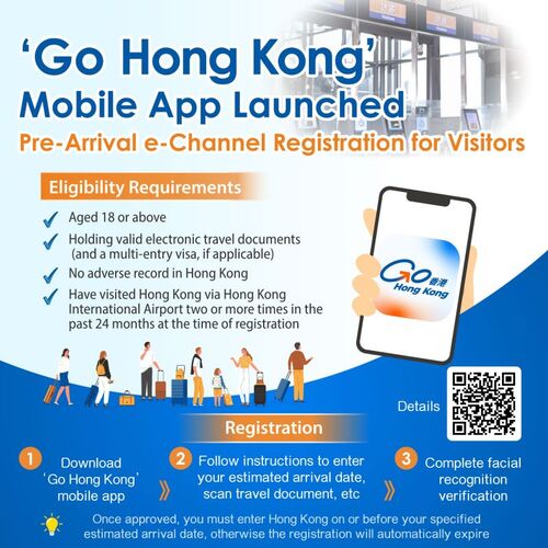 Good News for frequent visitors to Hong Kong! The new ‘Go Hong Kong’ mobile app has officially launched, enabling eligible frequent travellers to complete their e-Channel enrolment on their smartphones before arrival. Simply download the app, scan your travel document, complete facial recognition and get approved for faster, seamless immigration clearance. Download ‘Go Hong Kong’ today and enjoy a smoother arrival experience!   Eligibility Requirements: 1. Aged 18 or above  2. Holding valid electronic travel documents (and a multi-entry visa, if applicable)  3. No adverse record in Hong Kong  4. Have visited Hong Kong via Hong Kong International Airport two or more times in the past 24 months at the time of registration https://lnkd.in/gbBH_R4Q    #hongkong #hk #brandhongkong #asiasworldcity #entrytoHK #gohongkong