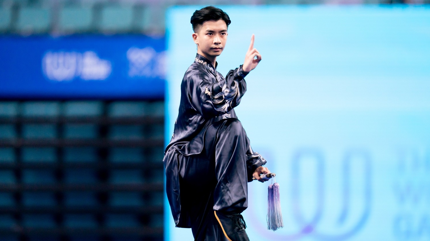 杨颂熹于成都举行的第十二届世界运动会武术男子太极拳太极剑全能项目夺金 (2025) 相片: 中国香港体育协会暨奥林匹克委员会