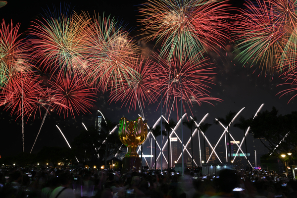 Harbour illuminated for National Day