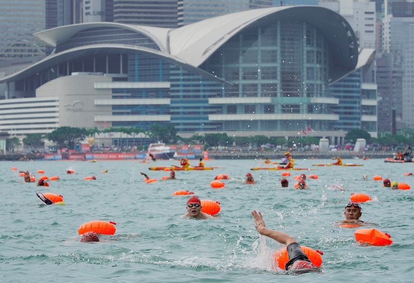 Over 1,200 swimmers swam across Victoria Harbour