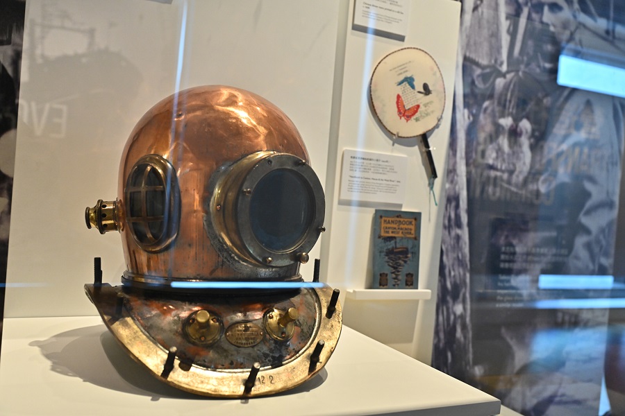 A diving helmet used for underwater inspections of ships' hulls at Taikoo Dockyard.