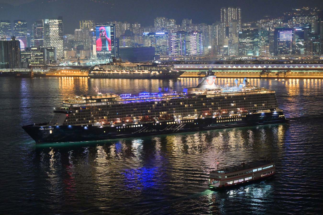A cruise ship departs Kai Tak Cruise Terminal (2023)