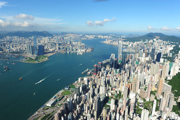 Aerial view of Hong Kong and Kowloon